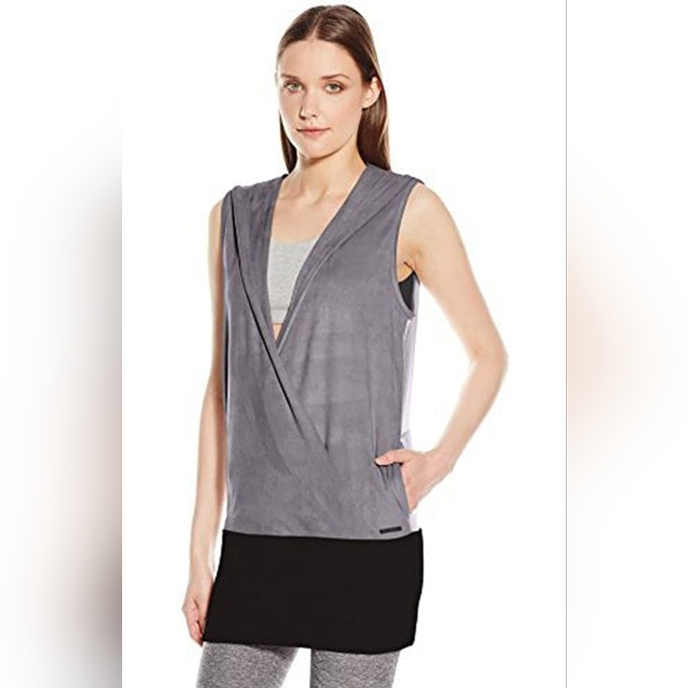 NWT Blanc Noir Faux Suede Silk Back Wrap Hoodie Vest